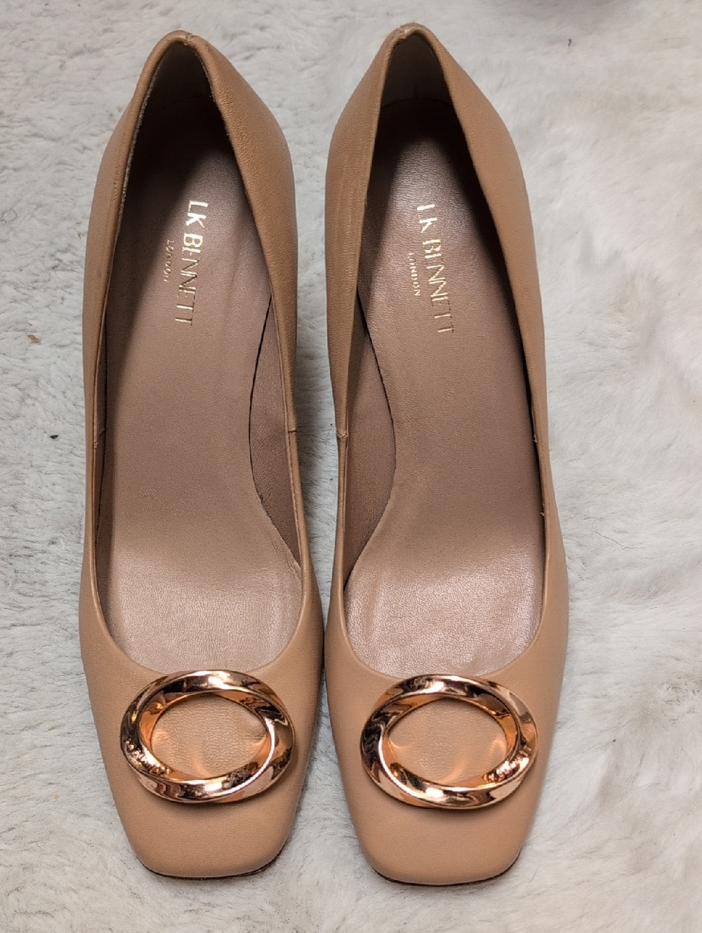 LK Bennett Nude Leather Flats with Gold Ring Accent